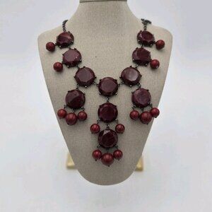 Burgundy Dark Red Bubble Statement Bib Cascading Faceted Necklace Whimsygoth EUC